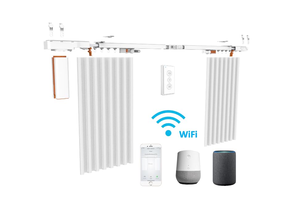 Beltless Smart Curtain System: WiFi Control, Heavy Duty, Alexa and Google Home Compatible, Adjustable Length, Easy Installation, Center Open (0-13 ft)