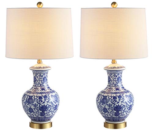 JONATHAN Y JYL1072A-SET2 Set of 2 Table Lamps Jennifer 25.25" Ceramic/Metal LED Table Lamp Cottage Bedside Desk Nightstand Lamp for Bedroom Living Room Office College Bookcase, Blue/White