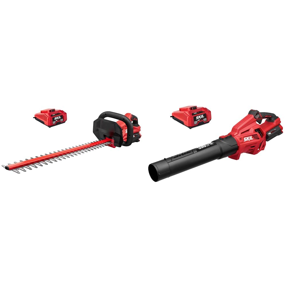 SKIL PWR CORE 40 Brushless 40V Cordless Hedge Trimmer and Leaf Blower Kit with Dual Action Blade (HT4221-10) and Variable Speed with Power Boost (BL4713C-11)