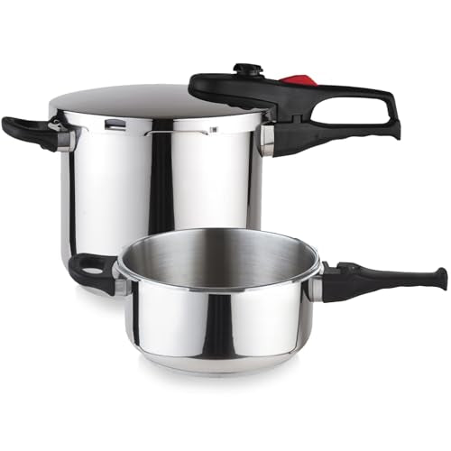 Magefesa Practika Plus Pressure Cooker, 4.2 & 6.3 Quart, 18/10 Stainless Steel, Induction-Compatible, Superior Heat Distribution, Encapsulated Diffuser Bottom, 5 Safety Systems