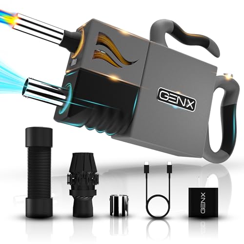 GenX Multifunctional Camp Care - Portable Small Rechargeable Wireless Camping Air Pump | Refillable Butane Lighter, Wind Resistant Flame for Campfire Starter | USB Power Bank Outdoor Battery Charger