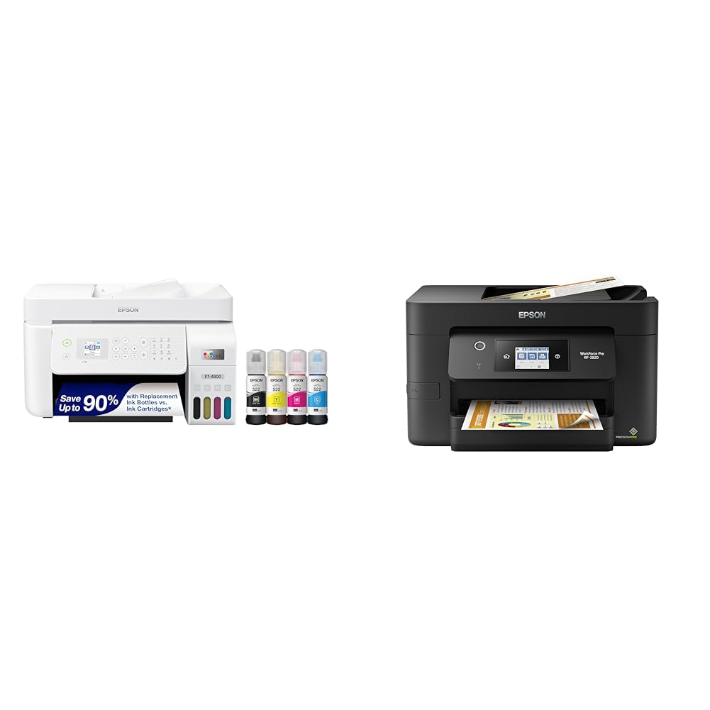 Epson EcoTank ET-4800 Wireless All-in-One Cartridge-Free Supertank Printer with Scanner & ® Workforce® Pro WF-3820 Wireless Color Inkjet All-in-One Printer, Black Large