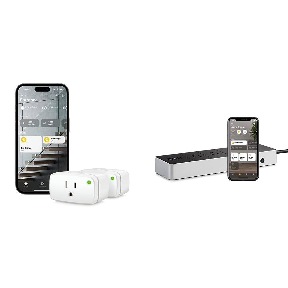 Eve Energy (2 Pack) Smart Plug and Eve Energy Strip - Apple HomeKit Enabled Smart Home Outlet Bundle
