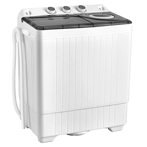 COSTWAY Twin Tub 26lbs Capacity Laundry Portable Washing Machine, 18lbs, Compact Washer for Home Dorm Apartment (Grey+White)
