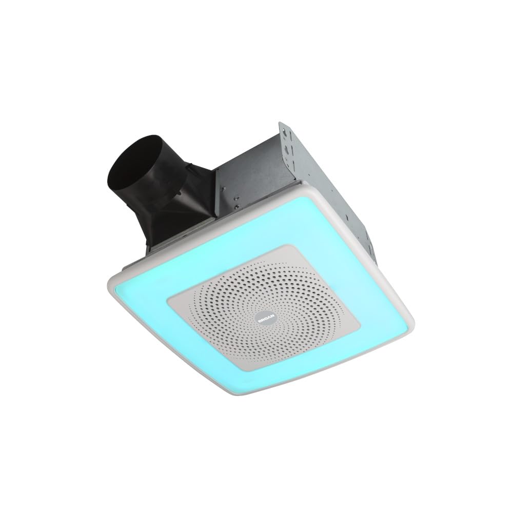 Broan-NuTone SPK110RGBL ChromaComfort Bathroom Exhaust Fan, 110CFM/1.5 Sones, with Sensonic Bluetooth Speaker and 24-color LED Light, Wall Switch included, White