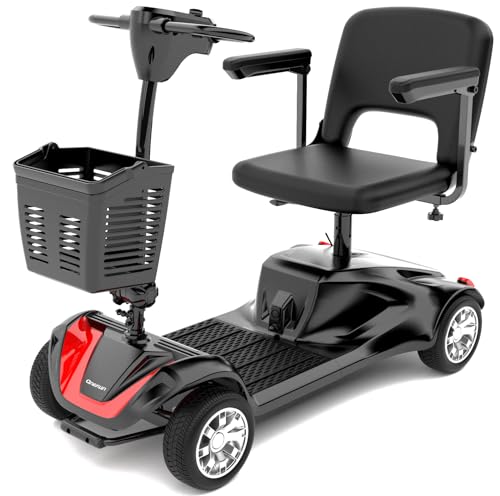 4 Wheel Mobility Scooters for Seniors Adults 400 lbs Capacity,Portable Folding Heavy Duty Power Electric Wheelchair for Travel,Foldable Compact Mobile Motorized Scooter,w/Basket,15 Miles (Black)