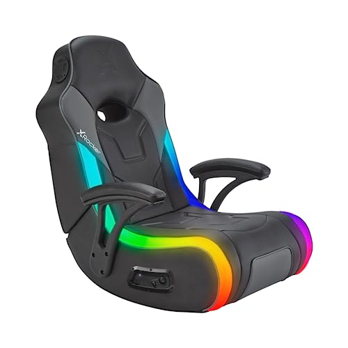 X Rocker G-Force RGB LED Video Gaming Floor Chair with Armrests, Built-In Audio via Wireless Bluetooth, Foldable, Vegan Leather, 300 lbs Max, Black