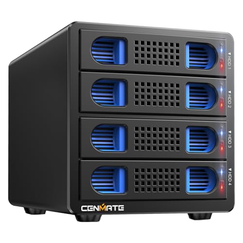 CENMATE Aluminum 4 Bay 10Gbps Hard Drive Enclosure with Cooling Fan for 2.5“/3.5" SATA HDD/SSD with USB A/C 3.2 Gen 2, Support Hot Swappable,Tool-Free HDD Enclosure , DAS(NO RAID/NAS)