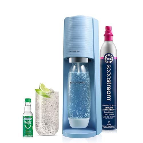 SodaStream Terra Sparkling Water Maker (Misty Blue) with CO2, DWS Bottle and Bubly Drop