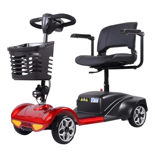 Mobility Scooters for Seniors Adults 400 lbs Weight Capacity Foldable，Portable Folding Heavy Duty 4 Wheel Power Electric Scooters for Travel,Compact Mobile Motorized Scooter,w/Basket,15 Miles (red)