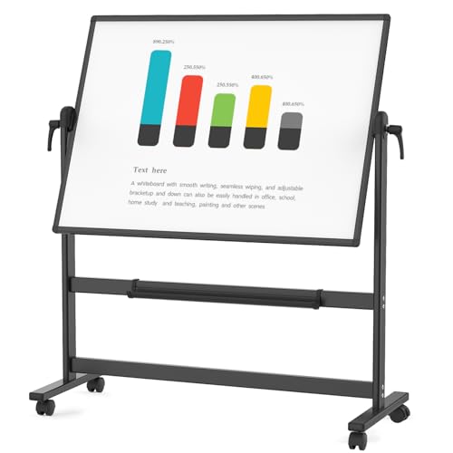 VIZ-PRO Double-Sided Magnetic Mobile Whiteboard, 72 x 40 Inches, Rolling Dry Erase Board Easel Stand on Wheels with Black Aluminium Frame for School Office Home