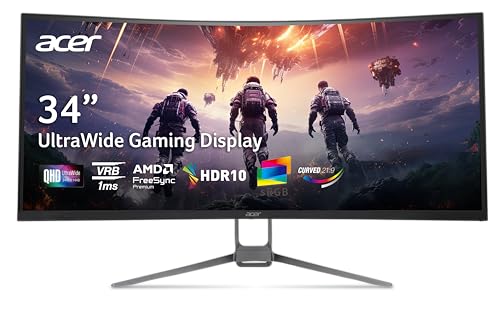 acer Nitro 34” 1000R 21:9 Curved Zero-Frame QHD 3440 x 1440 Gaming Monitor | AMD FreeSync Premium | Up to 120Hz Refresh | 1ms VRB | 2 x Display Port 1.2 & 2 x HDMI 2.0 Ports | EDA343CUR J0bmiippx