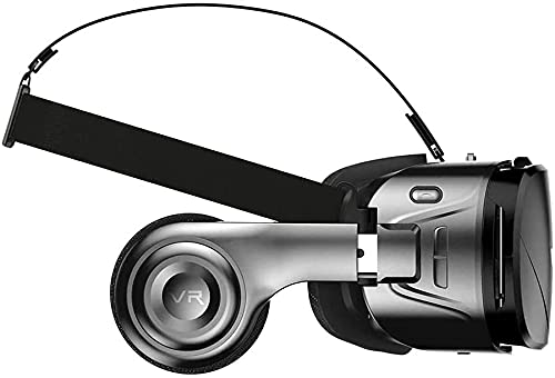 KouRy VR 3D Glasses, Virtual Reality Headset Adjustable 3D VR Glasses with Headphone for Movies Video Games Universal VR Glasses for iOS Android and Other Phones (Colour: Black)