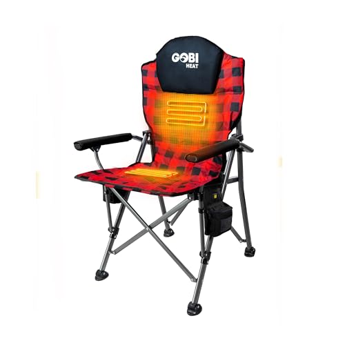 Terrain Heated Camping Chair - 9 hrs of Heat | with Battery & Charging Cable | 3 Heat Settings (Plaid)