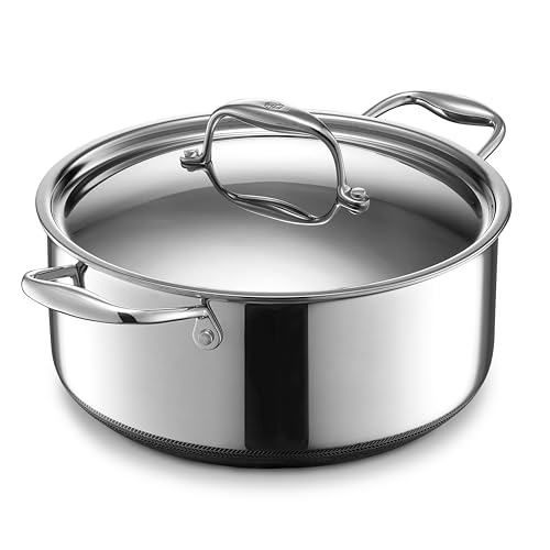 HexClad Hybrid Nonstick 5-Quart Dutch Oven with Stainless Steel Lid, Stay-Cool Handles, Dishwasher-Friendly, Oven-Safe Up to 900°F, Induction-Ready, Compatible with All Cooktops