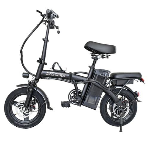 DEEPOWER Electric Bike, 400 Watt Motor, 14 Inch Folding Electric Bike, 720 Watt Hour Battery, 20 MPH Folding Electric Bike, Multiple Shock Absorbers, Dual Suspension (15Ah)