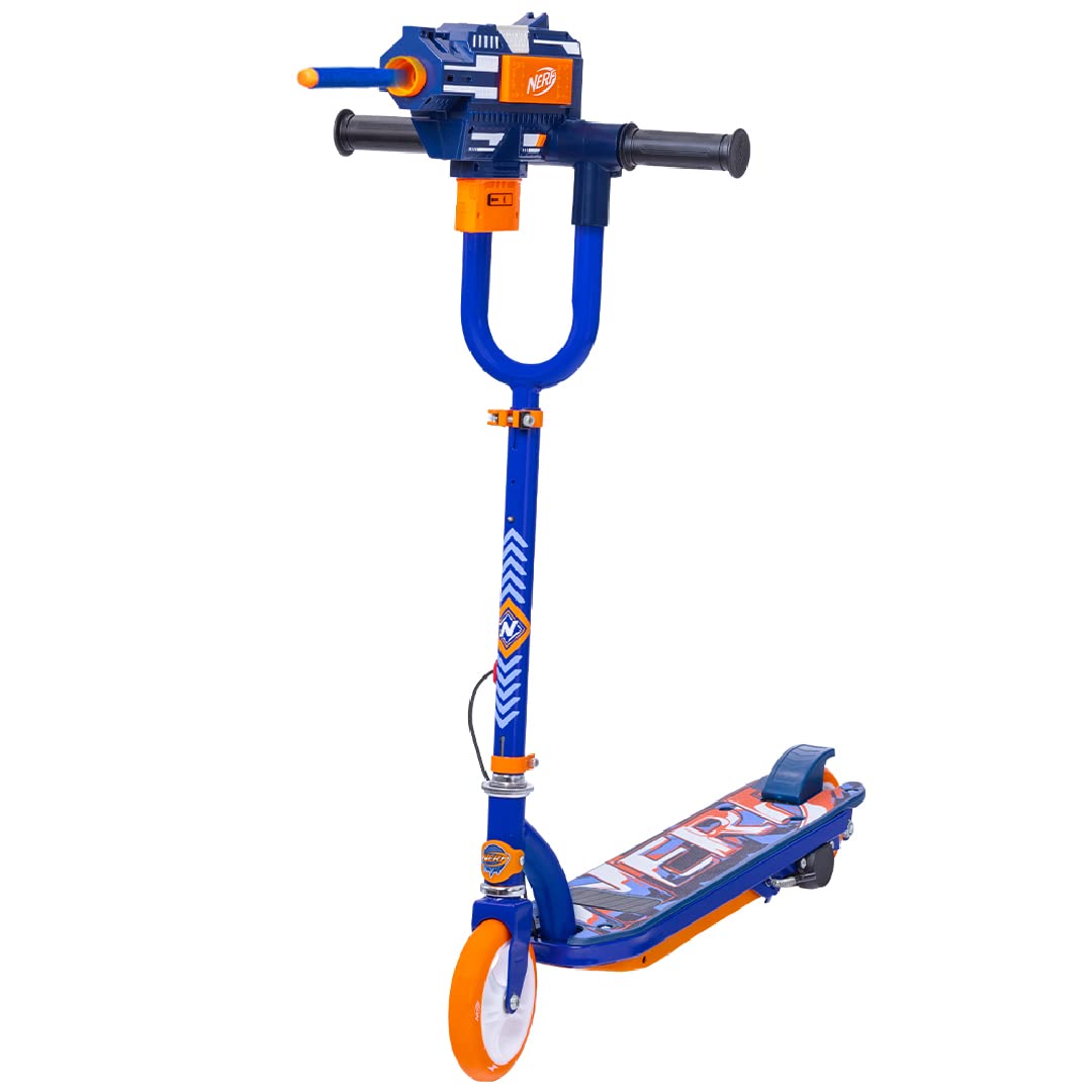 Flybar NERF Kids Electric Scooter - Kick Scooter,NERF Blaster, Fires Up to 60 Feet, Adjustable Height, Anti-Slip Deck, Rear Brake, E Scooter for Kids, Ages 8+, Up to 185 lbs