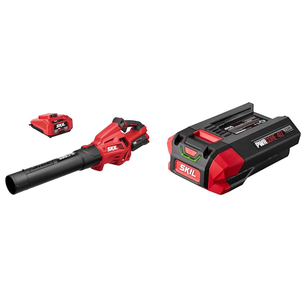 SKIL PWR CORE 40 Brushless 40V 530 CFM Cordless Leaf Blower Kit, Variable Speed with Power Boost & BY8705-00 PWRCore 40 2.5Ah 40V Lithium Battery