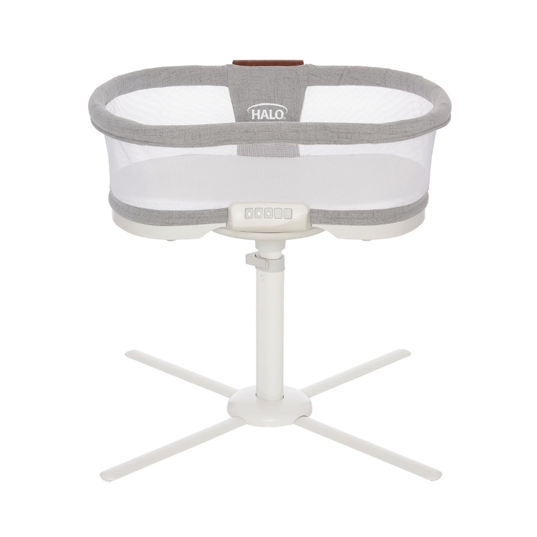 HALO BassiNest Luxe Swivel Sleeper - Over-Bed Baby Bassinet with 360° Rotation, Vibrations, White Noise, Nightlight, and Safe Close-Sleeping Design, Dove Grey Tweed
