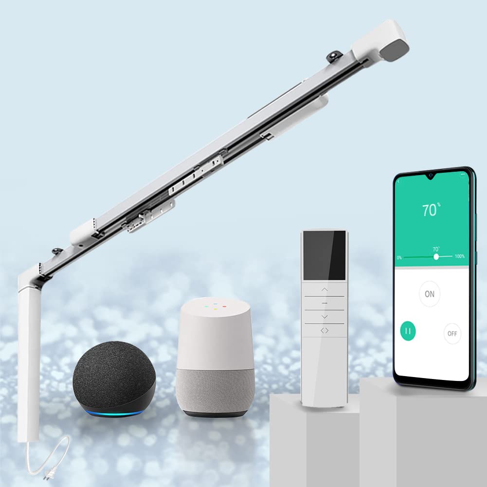 TIPIACE Hard-Wired Tuya Wifi Motorized Curtain Tracks to Remote Control Ceiling Mount Electric Retractable Curtain Rail Compatible with Alexa Google Home (L 66.9-118 inch)