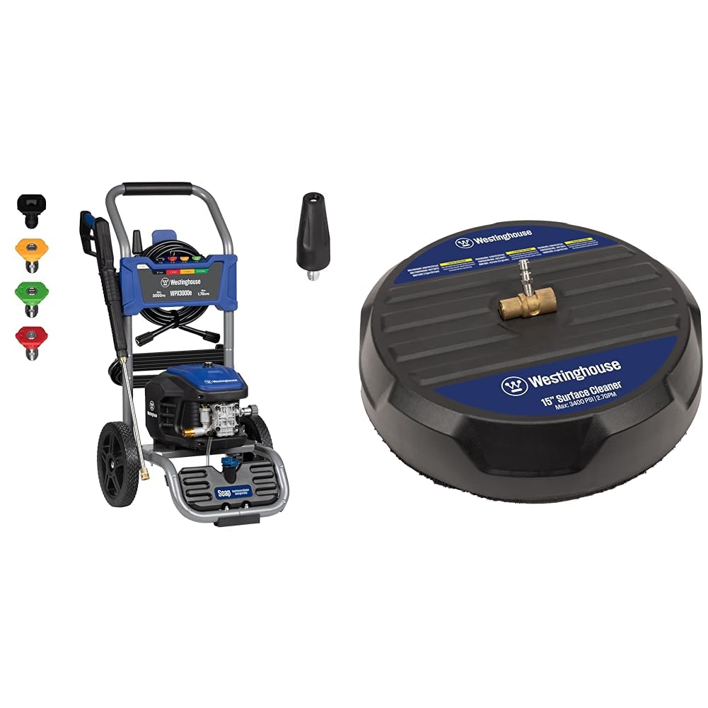 Westinghouse 3000 PSI 1.76 GPM Electric Pressure Washer and 15" 3400 PSI Surface Cleaner Attachment Bundle