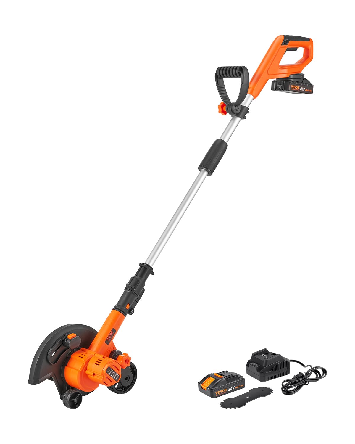 VEVOR Lawn Edger, 9-inch Large Blade, 20 V Battery Powered Cordless Edger Lawn Tool with 3-Position Blade Depth, Adjustable Handle, with Battery and Charger, for Lawns, Driveways, and Sidewalk Edges
