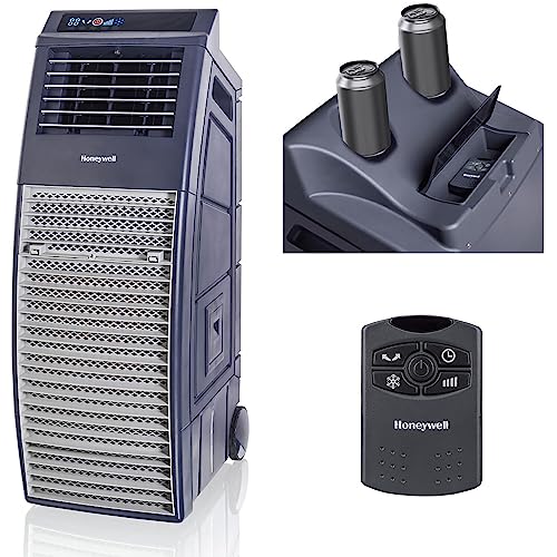 Honeywell Outdoor Portable Evaporative Swamp Cooler & Fan for BBQ Area, Patio, Garage, Backyard with GFCI Cord, Powerful 36 Ft. Airflow with Drink Holders, Gray