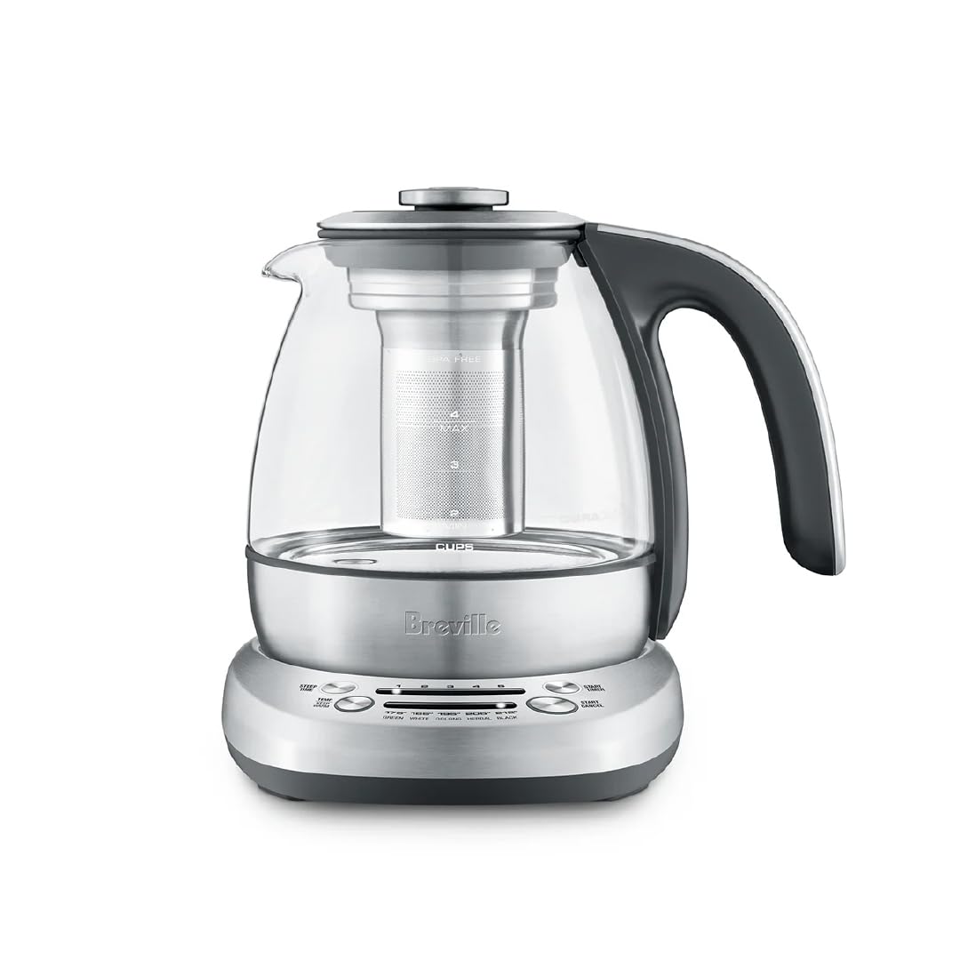Breville BTM500CLR Tea Maker Compact Infuser and Water Kettle, 34 oz, Brushed Stainless Steel and Glass