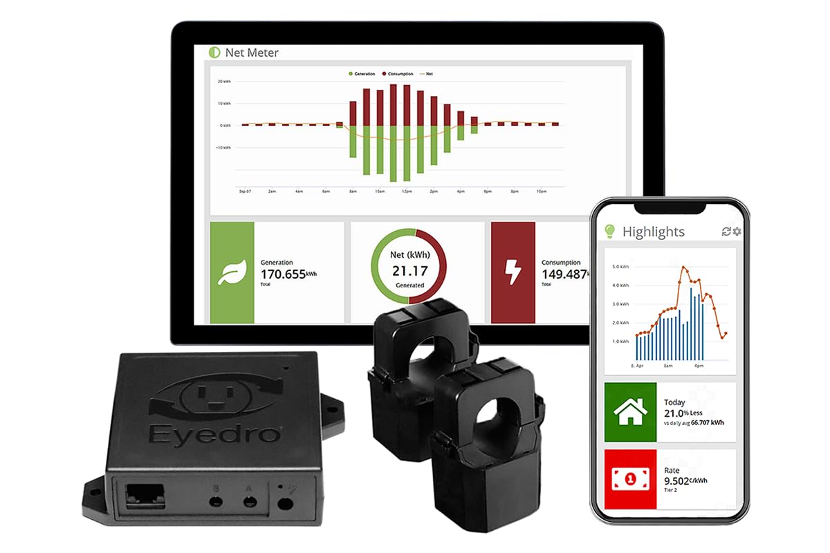 Eyedro Home Energy Monitor - Solar Energy/Net Metering - Save on Electricity - Bills & Reports - Real-Time Electricity Data & History - EYEDRO-HOME Ethernet or WiFi Connect (2.4 GHz)