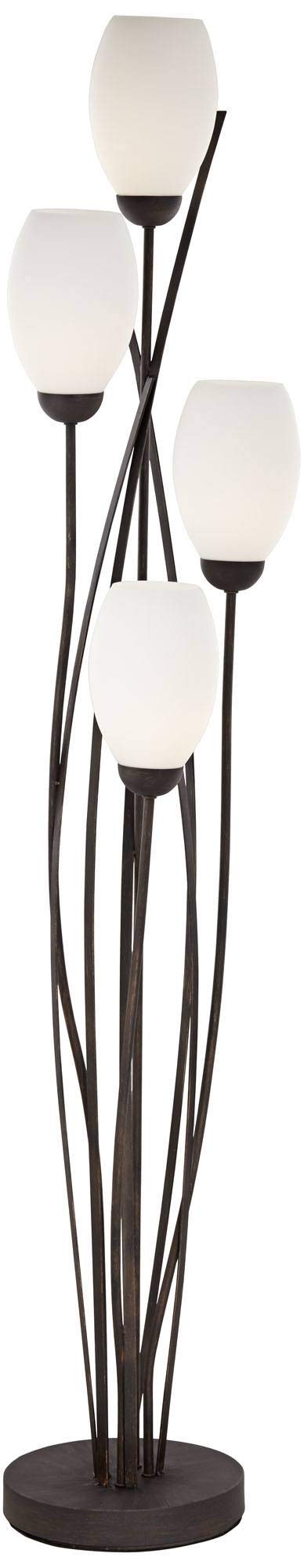 Franklin Iron Works Modern Cottage Style Standing Floor Lamp Tree 4-Light 73" Tall Ginger Black Tulip White Cased Glass Shades Decor for Living Room Reading House Bedroom Home Office