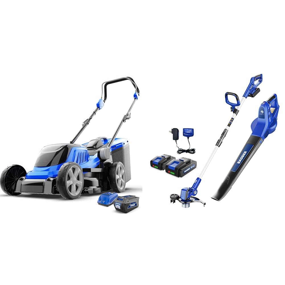 WILD BADGER POWER Lawn Mower 40V Brushless 18" Cordless & 20V Weed Wacker,Leaf Blower,Wheeled Edger Kit Electric with 2 * 2Ah