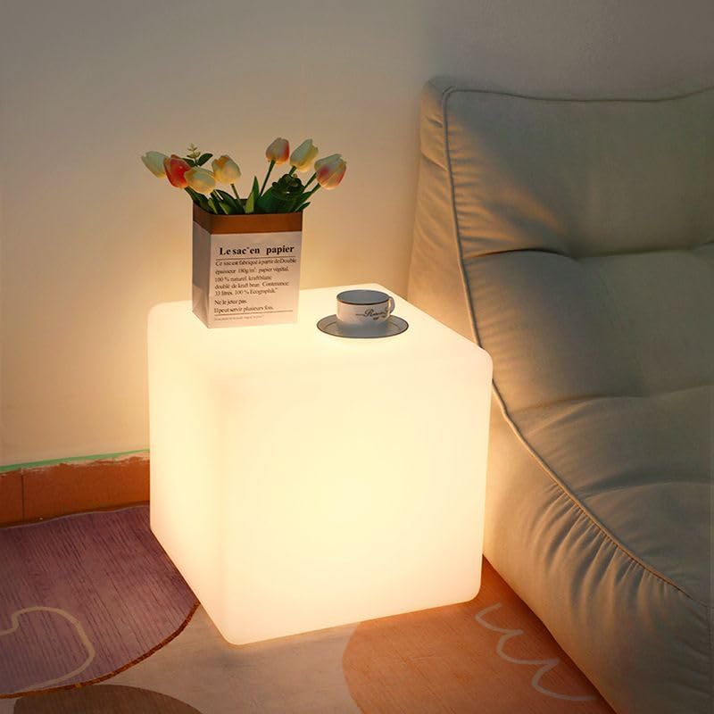 COPU 20-inch LED Cube Night Light, 16 Colors Changing Rechargeable Cube Lamp w/Remote, Ultra-Sturdy Cosmic Seat Floor Lamp LED Furniture for Home Outdoor Pool Wedding Party Decor