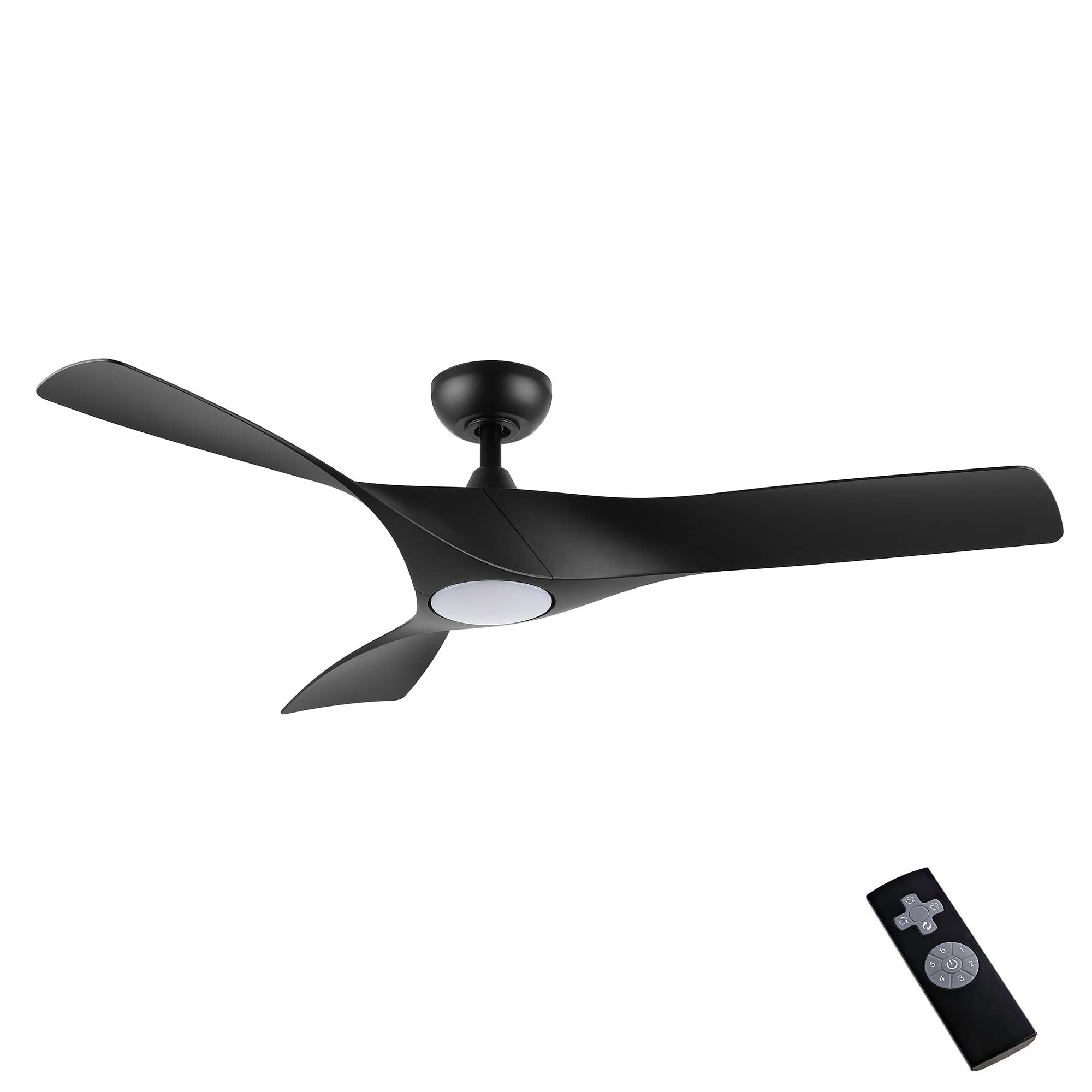 WINGBO 52" DC Ceiling Fan with Lights and Remote, Matte Black Ceiling Fan, 3 Curved ABS Blades, 6-Speed Reversible DC Motor, Modern Ceiling Fan for Kitchen Bedroom Living Room, ETL Listed