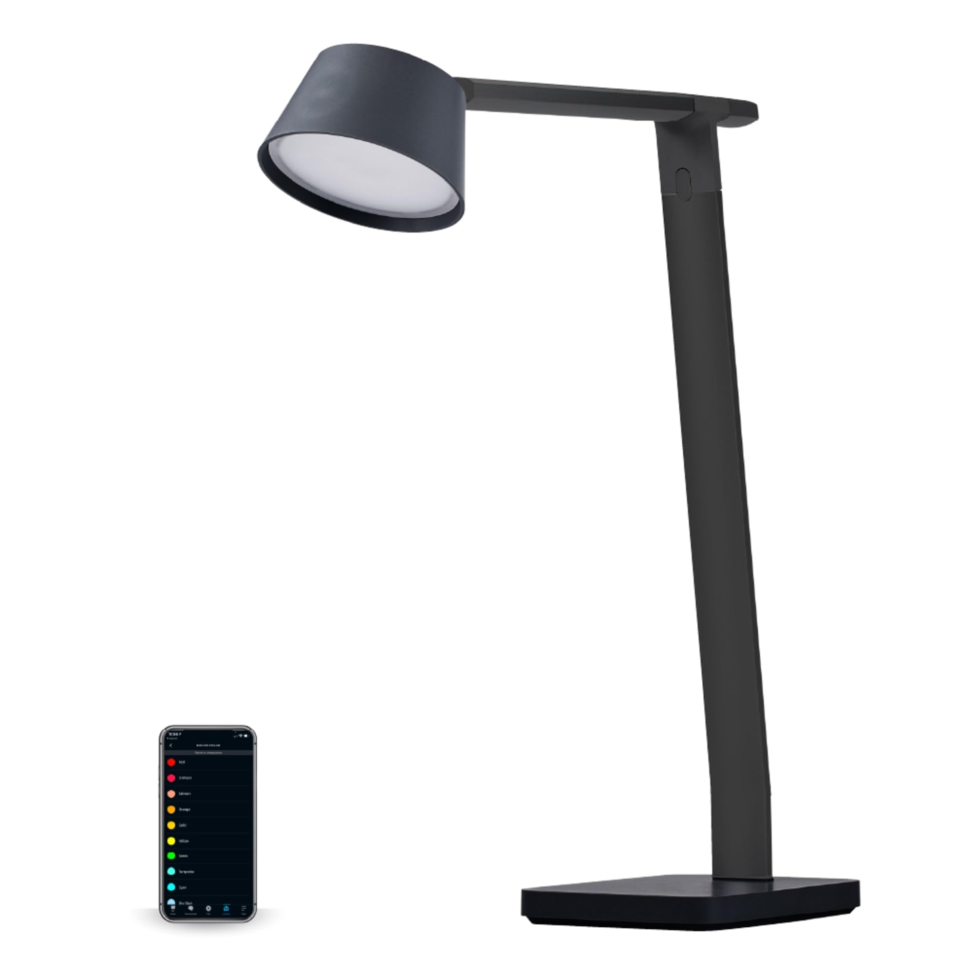 BLACK+DECKER Bostitch Verve Designer Smart Desk Lamp, Compatible with Alexa, Auto-Circadian Mode, True White LED + Color Ambiance, Qi Wireless Charger, Black, Certified for Humans