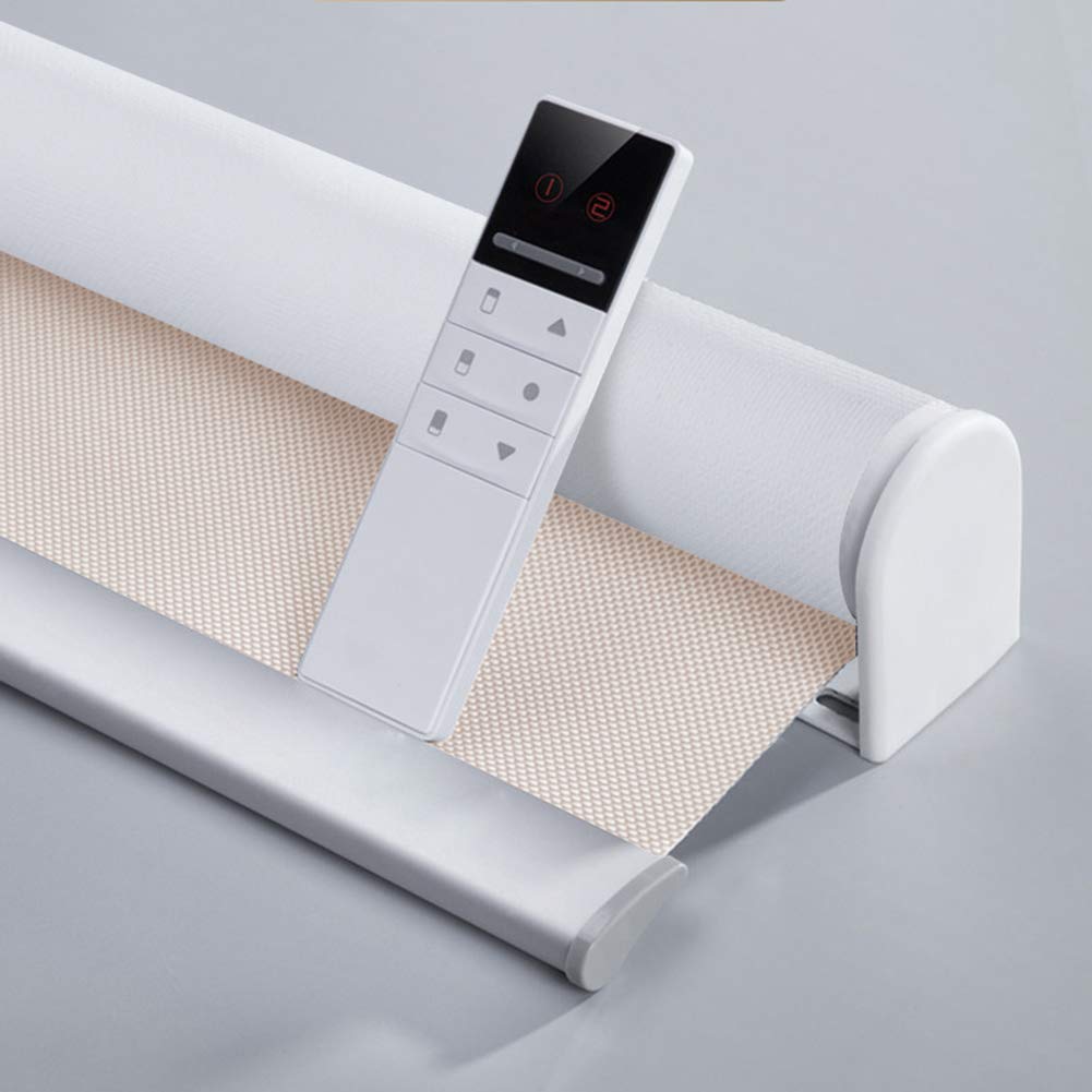 Motorized Blinds with Remote (23-95 inches) Window Roller Shade Wireless Rechargeable Motor Popular Sunshine Fabric for Office and Home Customize Size (82006D-1)
