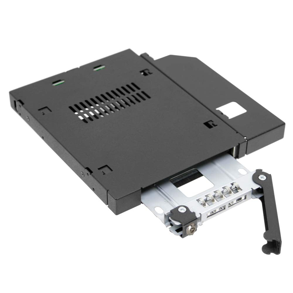 ICY DOCK 2.5” SATA/SAS HDD/SSD Rugged Full Metal Mobile Rack for Slim ODD or Slim FDD Bay - with Key Lock | ToughArmor MB411SKO-B