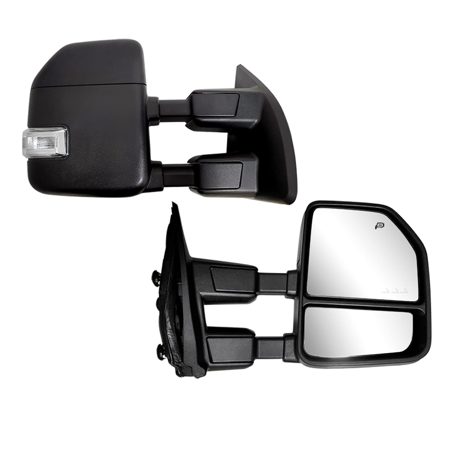 Brovw Towing Mirrors compatible for 1999-2016 Ford F250 F350 F450 F550 Super Duty Truck Side Mirrors with Turn Signal Light Power Heated Manual telescoping folding Black Housing Pair