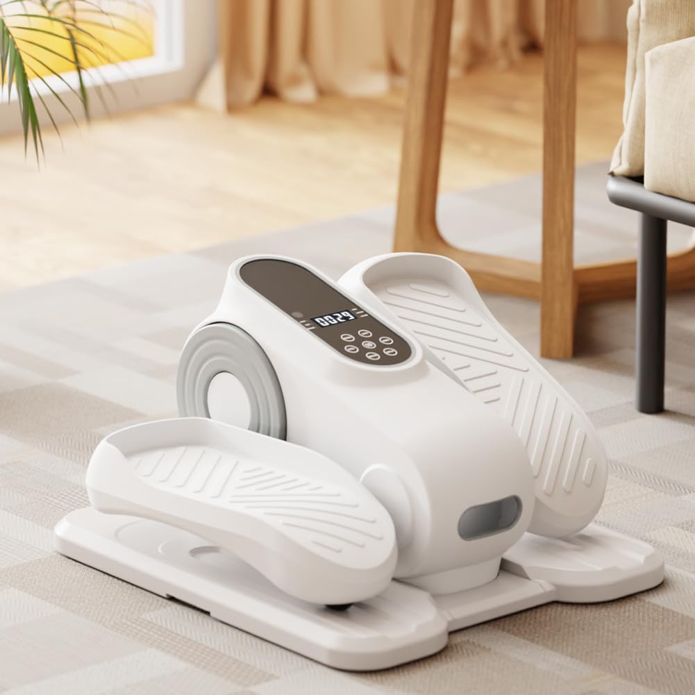 Quiet Electric Under Desk Elliptical Machine – Portable 12-Speed Seated Leg Exerciser with Remote Control, Compact and Low-Impact Elliptical for Seniors, Home, Office, or Gym (White)