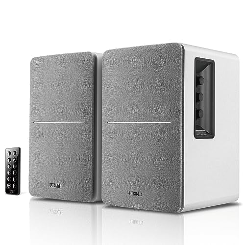 Edifier R1280DB Powered Bluetooth Bookshelf Speakers - Optical Input - Wireless Studio Monitors - 4 Inch Near Field Speaker - 42w RMS - Wood Grain (White)