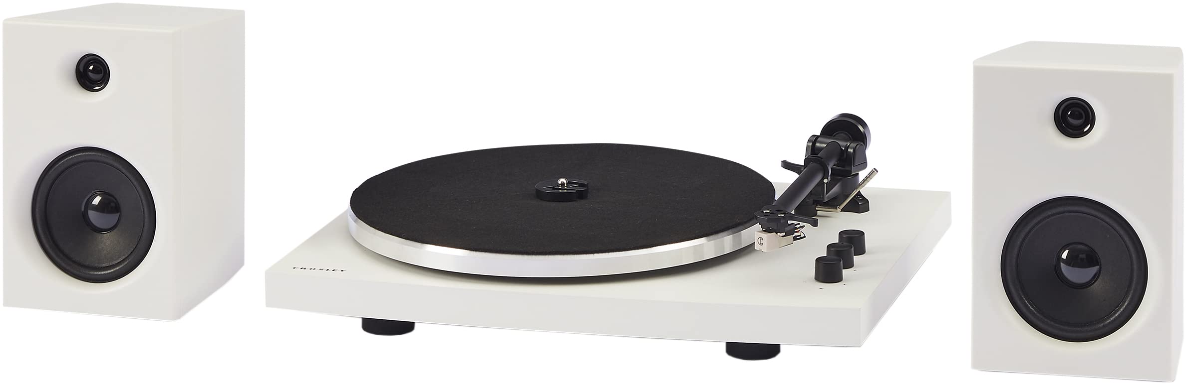 Crosley T150C-WH 2-Speed Bluetooth Turntable Record Player System with Weighted Tone Arm and Stereo Speakers, White