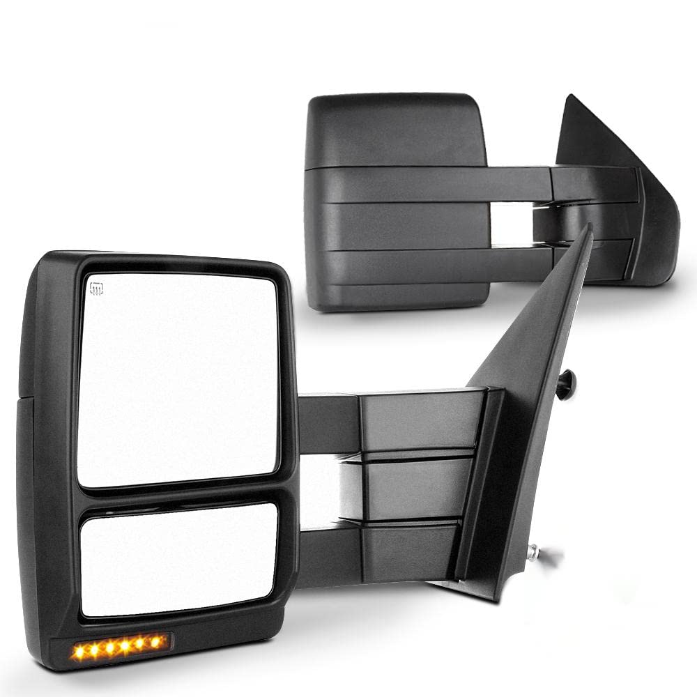 SCITOO Towing Mirror fit 2007-2014 for Ford for F150 with Power Heated Amber LED Signal Puddle Light Manual Telescoping and Folding Features for Ford F150 Tow Mirrors Pair