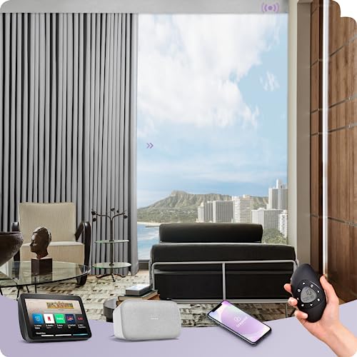 Graywind Hardwired Smart Curtains Motorized Curtains with Remote Alexa Google Control for Sliding Door Room Darkening Drapes One-Way or Split Draw, Custom Width to 220" (Silver Grey)