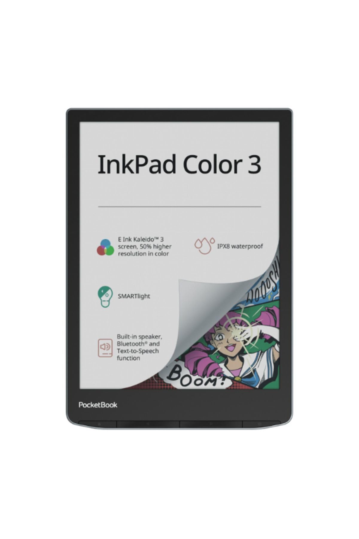 PocketBook InkPad Color 3 E-Book Reader | Enhanced 7.8'' Color E-Paper E-Ink Screen | Eye-Friendly E-Reader for Comics | SMARTlight | Audiobooks & Text-to-Speech | Bluetooth® & Built-in Speaker