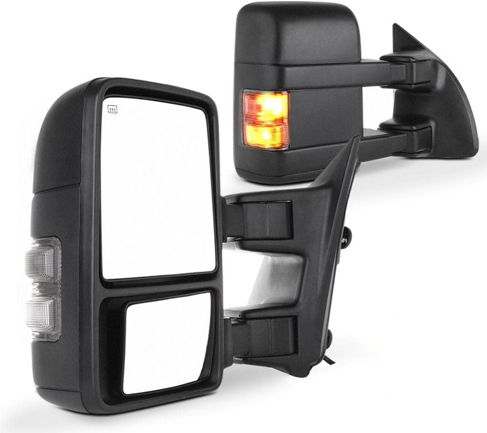 SCITOO Towing Mirrors fit for 1999-2007 for F250 for F350 for F450 for F550 Super Duty 2000-2005 for Ford for Excursion with Smoke Turn Signal Power Adjusted Heated Manual Telescoping Features