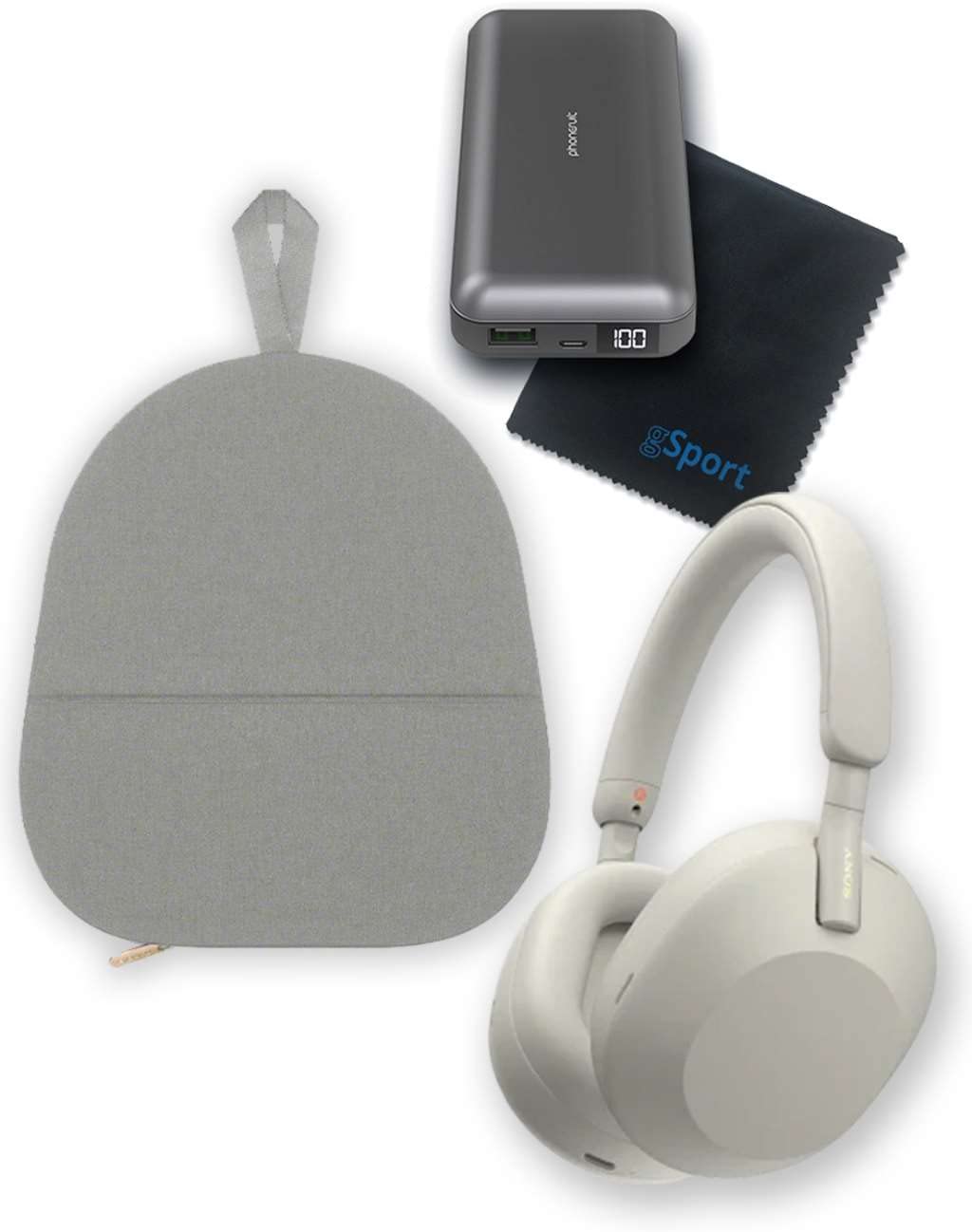 Sony WH-1000XM5 Wireless Noise Cancelling Over-Ear Headphones Bundle with gSport Accessory Kit (Silver)
