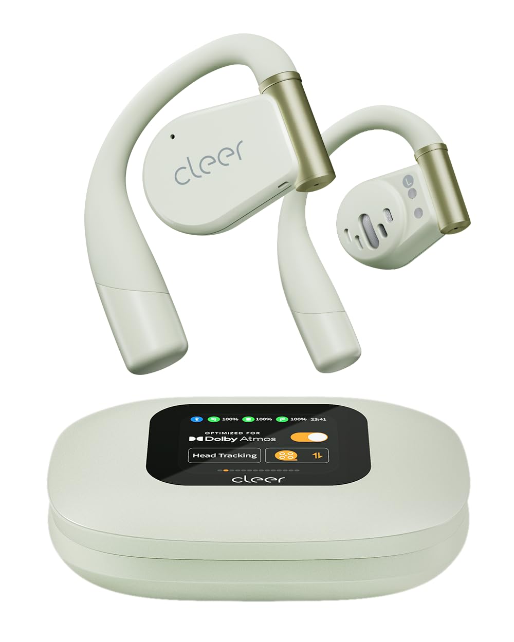 Cleer ARC 3 Open Ear Headphones - Dolby Audio, Snapdragon Sound True Wireless Earbuds, 50Hr Battery, Bluetooth 5.4, IPX 7, Multi-Point, Smart Controls, Wireless Charging Smart Case, Comfort Fit, Green