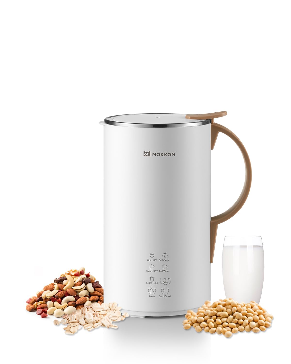 OK MOKKOM Automatic Nut Milk Maker 20 oz Soy Milk Maker, Homemade Almond, Oat, Coconut, Soy, Plant-Based Milk Dairy Free Beverages, Almond Milk Maker with Delay Start/Boild Water/Self Clean - White