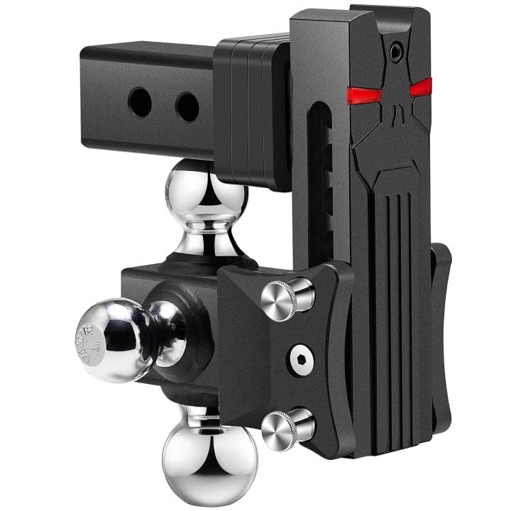 Airbird Anti-Rattle Adjustable Trailer Hitch Ball Mount, 2-Inch Receiver, 5 Inch Drop, 2 and 2-5/16-Inch Balls, 18,000 LBS, Truck Hook Three Balls Mount for Towing RVs and Motorcycles