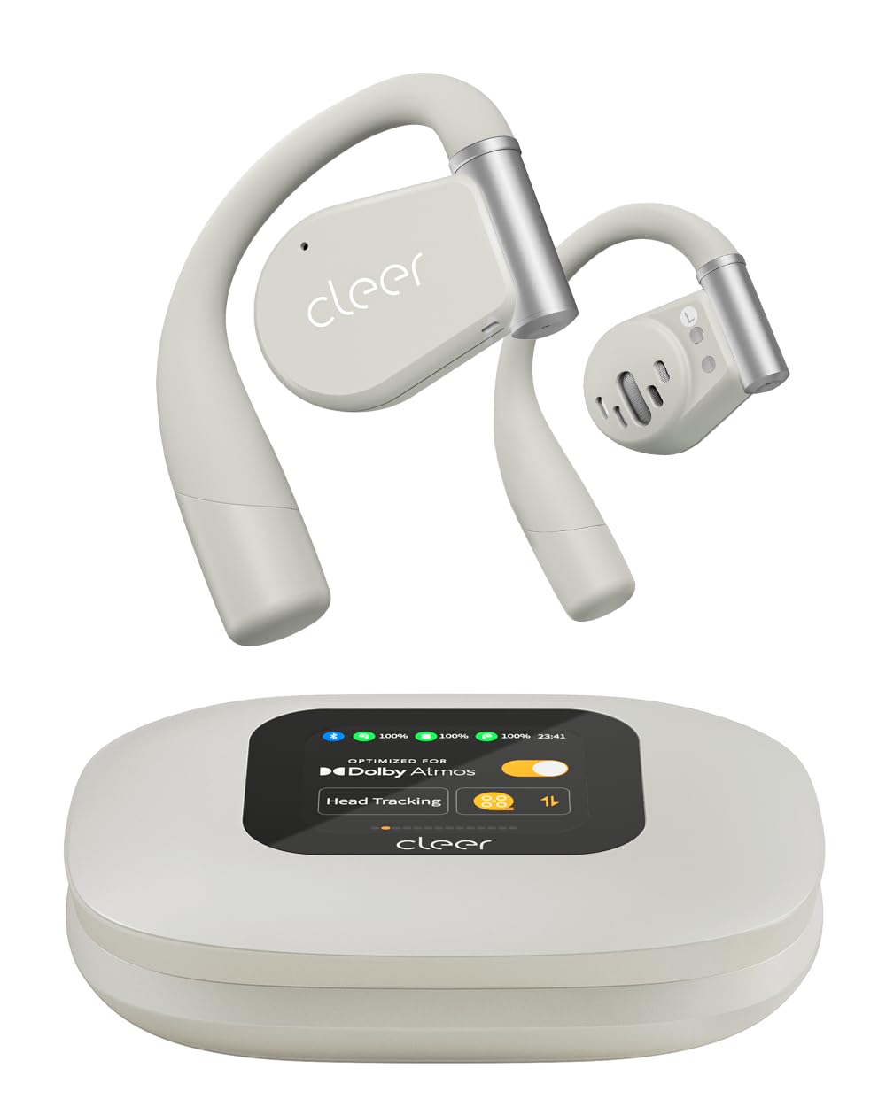 Cleer ARC 3 Open Ear Headphones - Dolby Audio, Snapdragon Sound True Wireless Earbuds, 50Hr Battery, Bluetooth 5.4, IPX 7, Multi-Point, Smart Controls, Light Grey