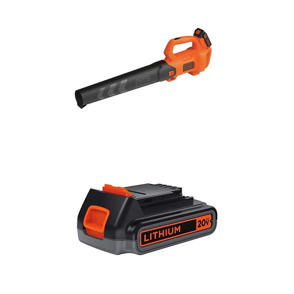 BLACK+DECKER 20V MAX Leaf Blower with Extra Lithium Battery 2.0 Amp Hour (BCBL700D1 & LBXR2020-OPE)